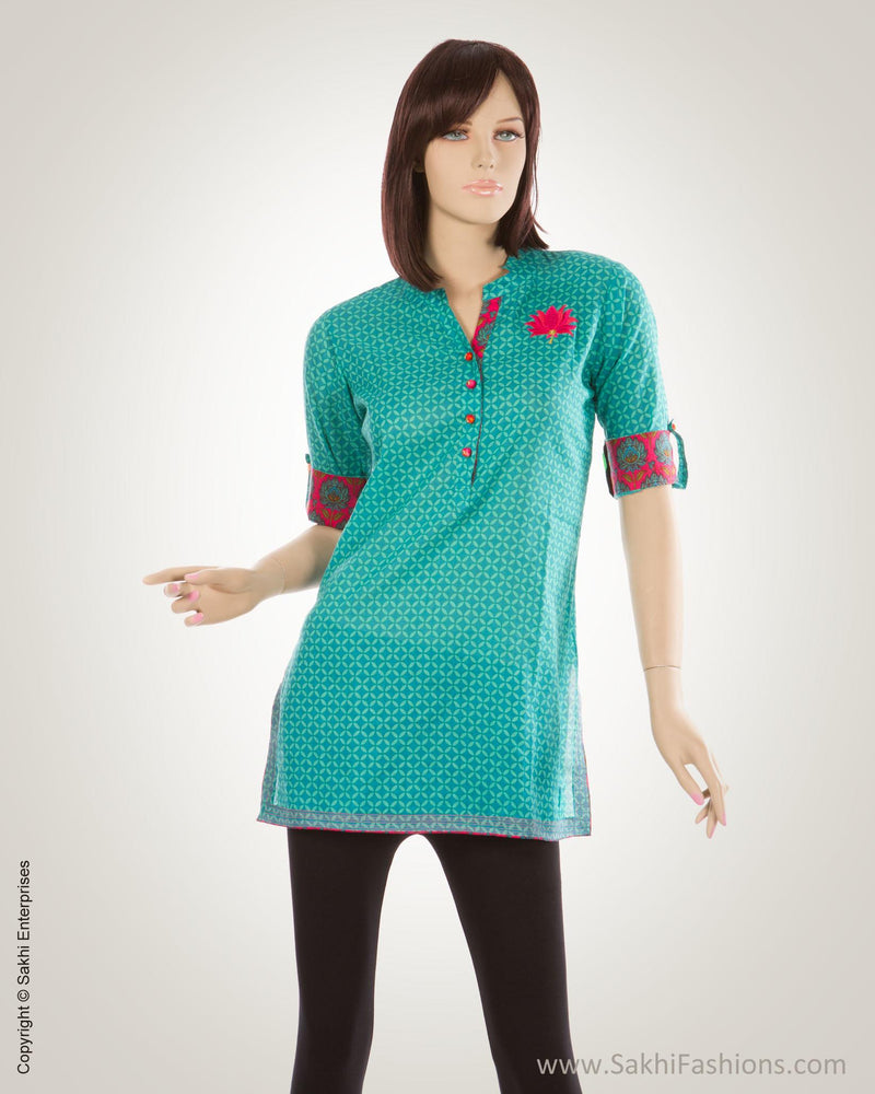 Green & Pink Cotton Kurti