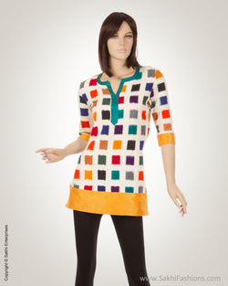 WW-0020 Cream & Multi Cotton Kurti
