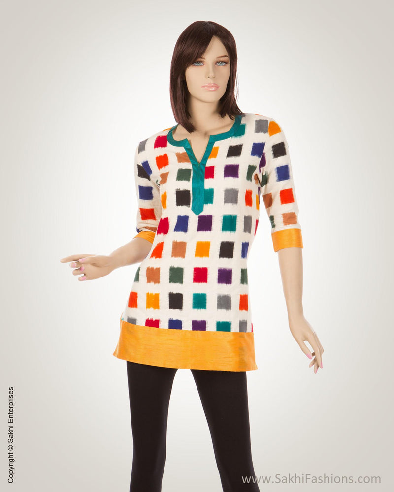 WW-0020 Cream & Multi Cotton Kurti