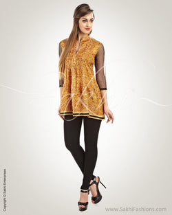 WW-0021 - Mustard & Black Pure Silk Top