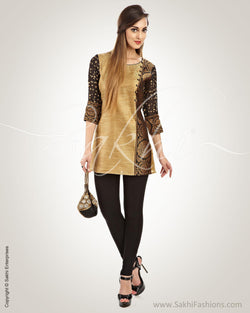 WW-0027 - Beige & Black Brocade Kurti