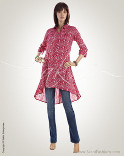 WWO-12079 - Pink & White Pure Cotton Kurti