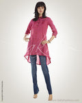 WWO-12080 - Pink & White Pure Cotton Kurti