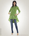 WWO-12082 - Green & White Pure Cotton Kurti