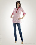 WWO-12085 - Pink & White Pure Cotton Kurti