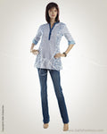 WWO-12086 - Blue & White Pure Cotton Kurti