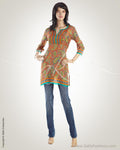 WWO-13877 - Blue & Multi Pure Crepe Silk Kurti