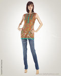 WWO-13878 - Blue & Multi Pure Crepe Silk Kurti