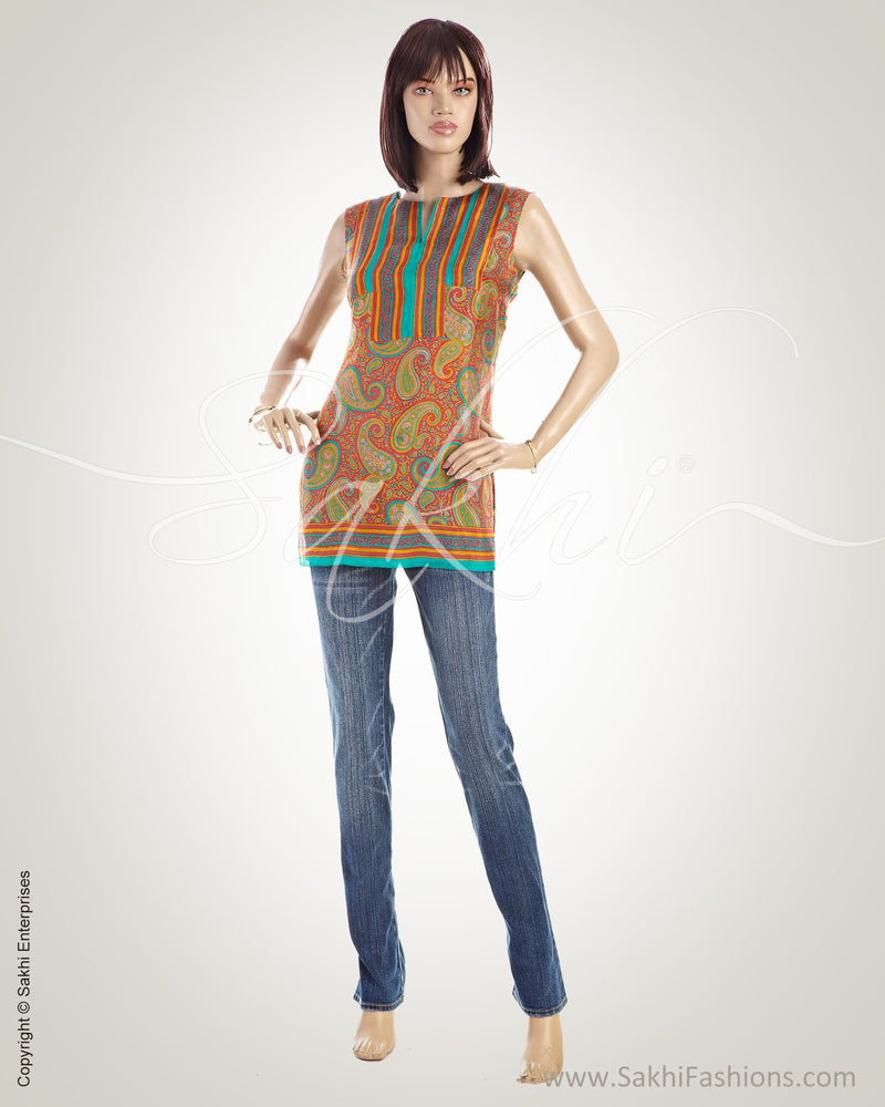 WWO-13878 - Blue & Multi Pure Crepe Silk Kurti