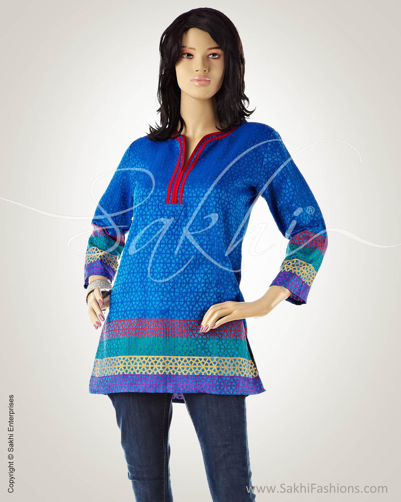 WWO-15871 - Blue & Multi Silk & Cotton Top