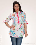 WWO-16143 - White & Multi Pure Cotton Kurthi